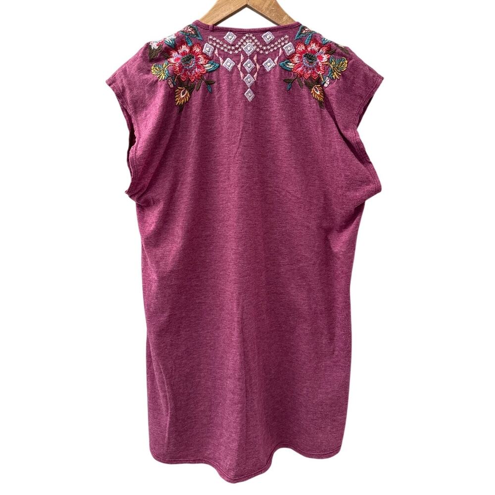 Johnny Was Purple Embroidered V-Neck Short Sleeve Tee - Picture 3 of 8